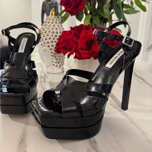 Steve Madden Black Patent Platform Heel Sandals
